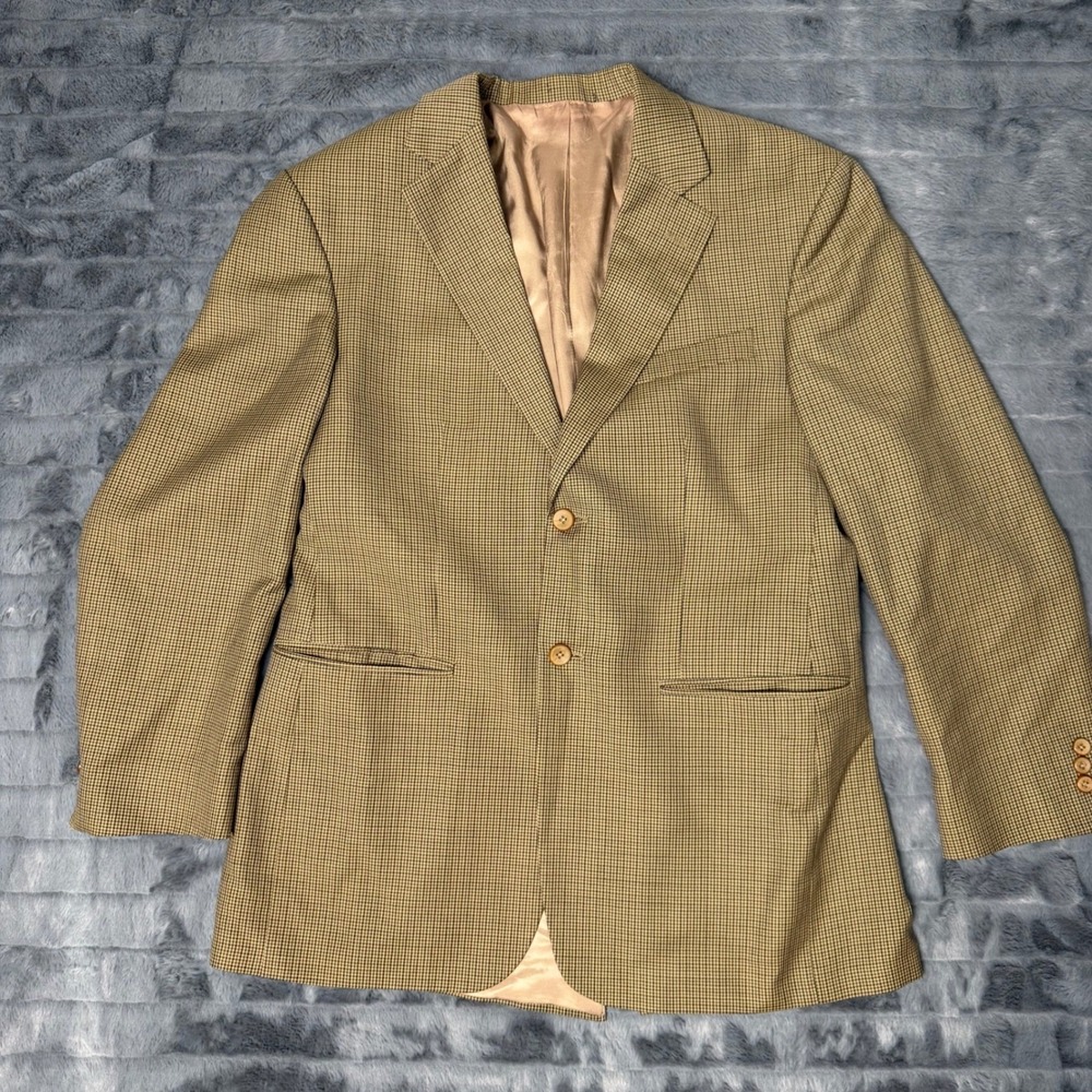 Stafford Mens 40R Houndstooth Blazer Tan Brown Worsted Wool Blend Sport Coat